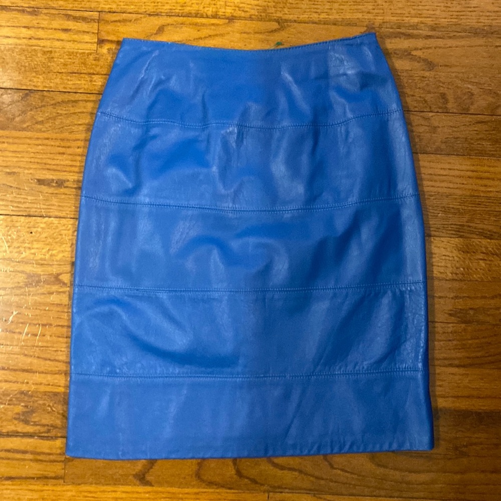 Vintage blue leather pencil skirt
